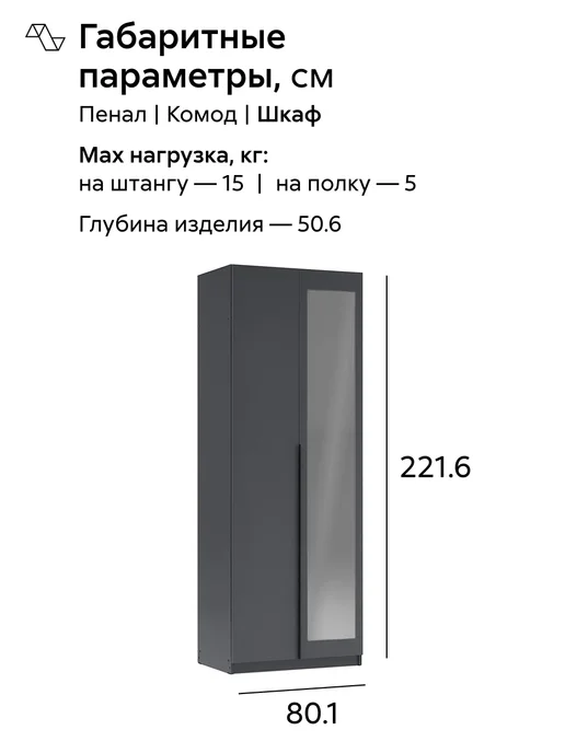 НОНТОН Стенка для гостиной 5 Тивина (Графит серый), серый, фото 4