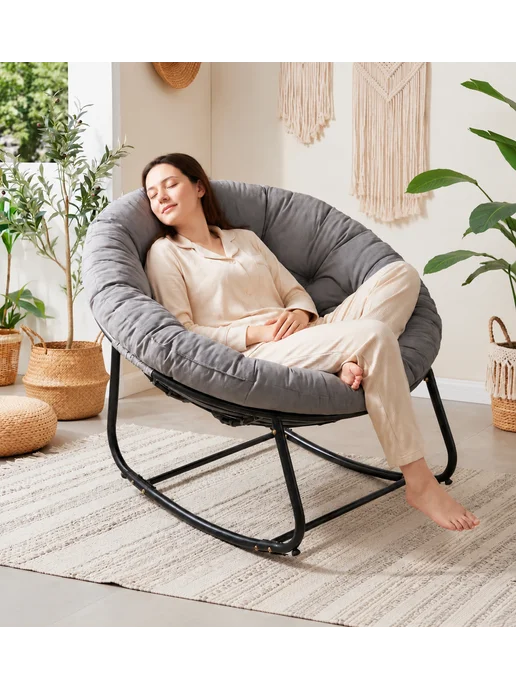 Кресло качалка односпальное для гостиной и балкона, серый