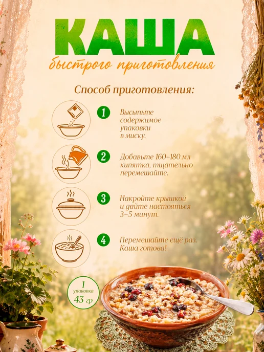 Вышний город Каша манная быстрого приготовления 5 вкусов по 1шт, 1 шт, фото 5