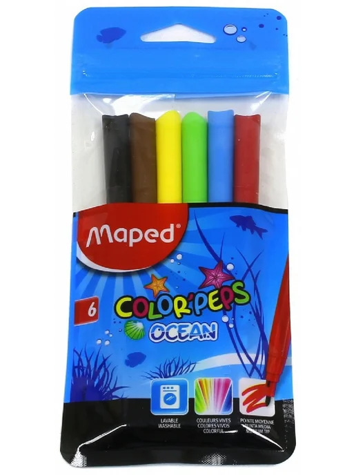 MAPED Фломастеры 6 цветов Colorpeps Ocean заблокированный пишу, 6 цв.