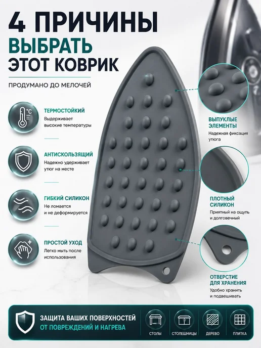 МирПло89 Коврик для утюга термостойкий силиконовый, серый, фото 4
