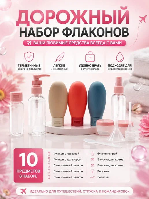 ЛАВИ2 Дорожный набор для путешествий флаконы в самолет, голубой