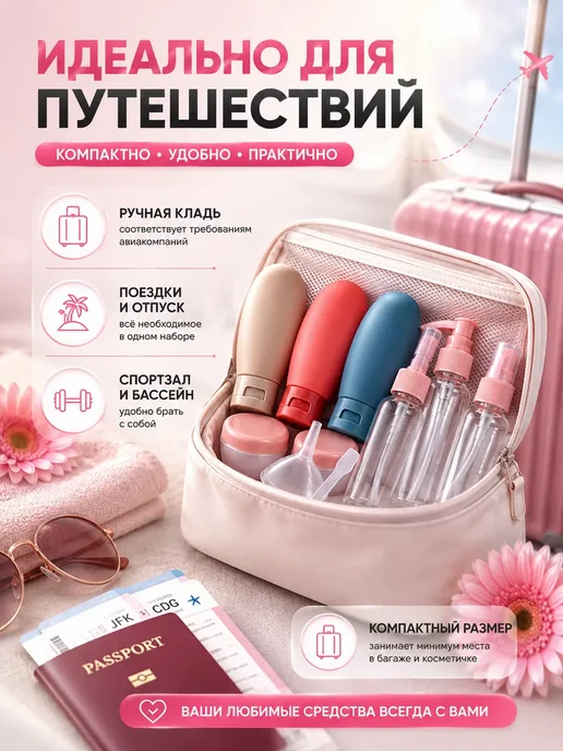 ЛАВИ2 Дорожный набор для путешествий флаконы в самолет, голубой, фото 3
