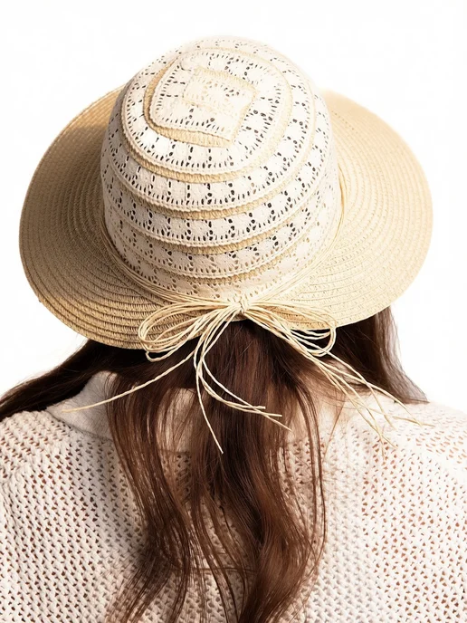 Мех и Стиль Шляпа соломенная летняя с козырьком, белый, фото 5