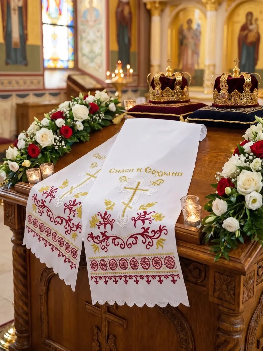 Рушник свадебный для венчания спаси и сохрани сувенирный