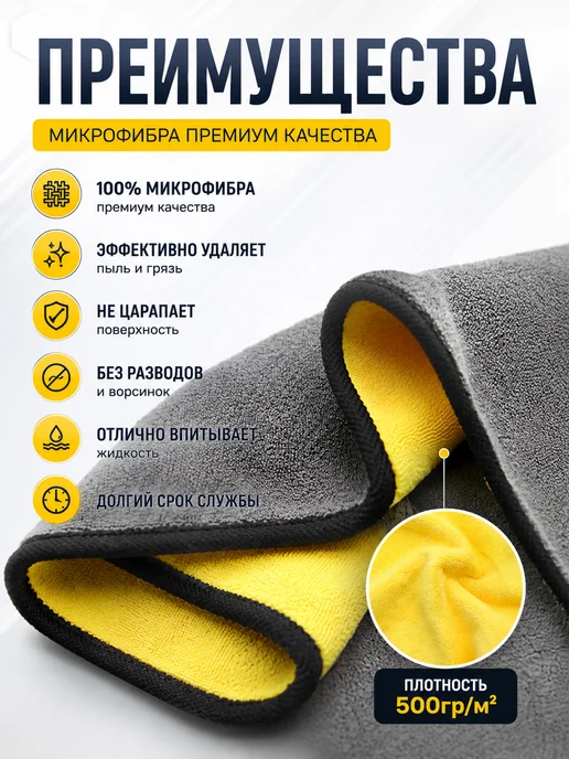 Салфетки из микрофибры для авто и дома 30х40 набор 4шт, 30x40, 4 шт, фото 5