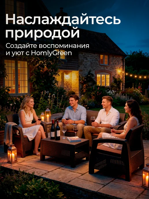 HomlyGreen Диван садовый Ротанг, 3-х местный+коричневые подушки, синий, фото 3