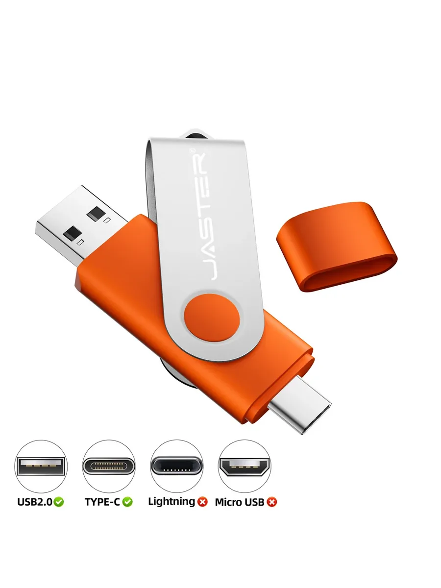 JASTER USB-C флешка 128 ГБ серебристая Оранжевый, 4 ГБ, Oran