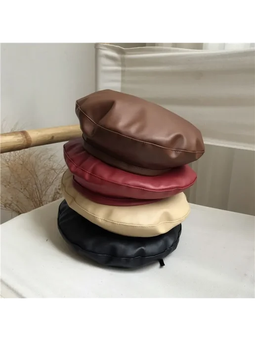 Нет бренда Синий берет женский из искусственной кожи, синий, фото 3