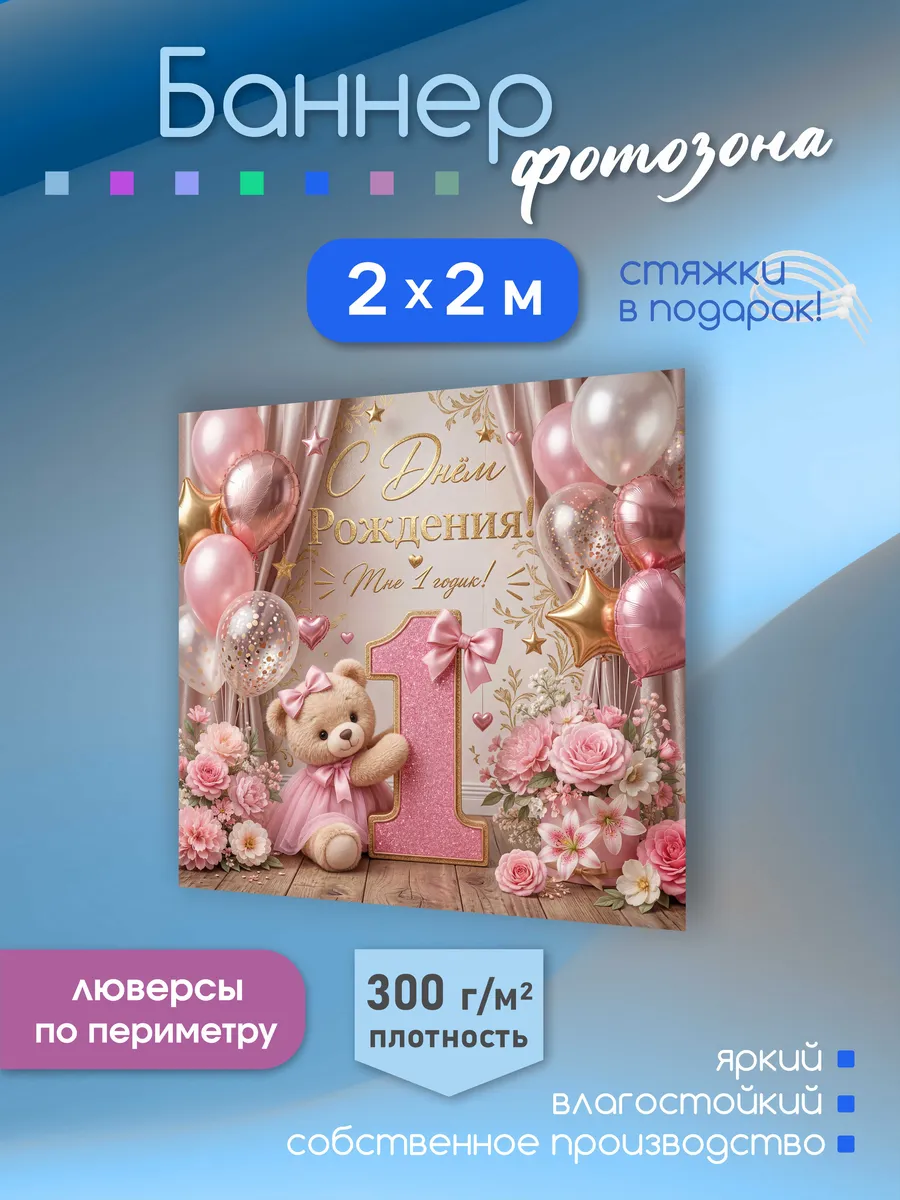 Баннер на День рождения фотозона 2х2 Фотофон Детский