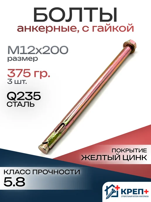 Анкерный болт с гайкой М10х100, 12x200