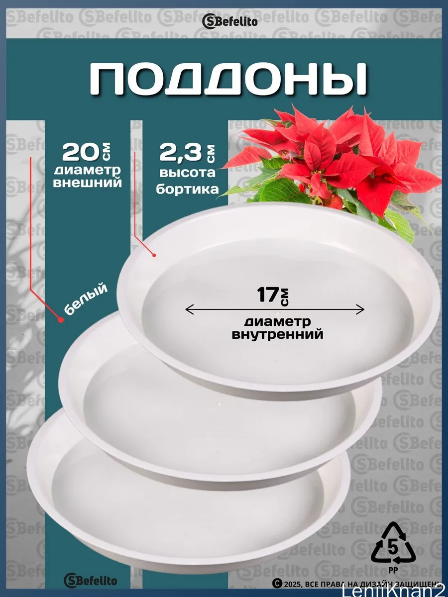 Поддон для цветов, 20 см, белый, полипропилен