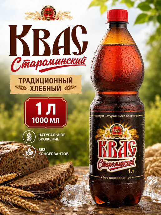 эм-1 Квас Староминский Традиционный хлебный 1 литр, вариант