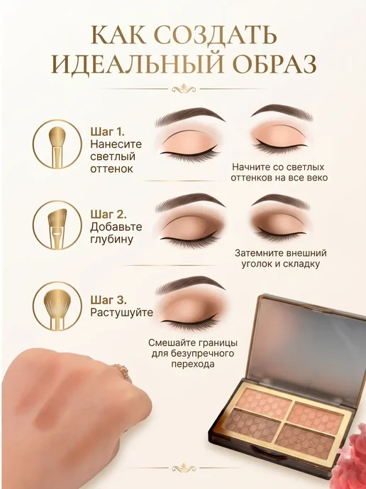 кируня Палетка теней для век 4 цвета матовые и шиммер, 4 цв., фото 4