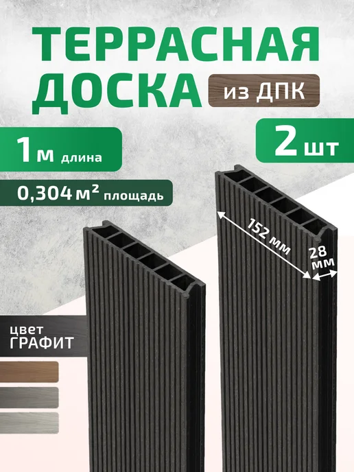 Террасная доска двухсторонняя из ДПК NEO 3D 2шт ГРАФИТ, 2 шт, графит