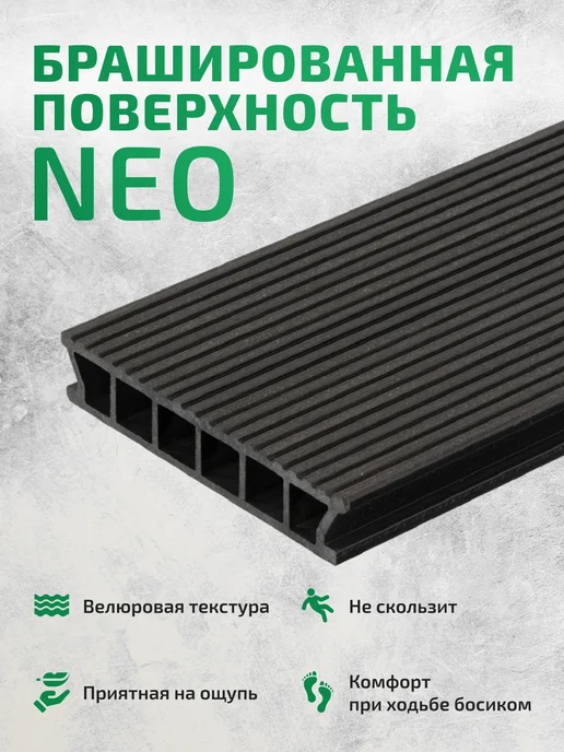 Террасная доска двухсторонняя из ДПК NEO 3D 2шт ГРАФИТ, 2 шт, графит, фото 2