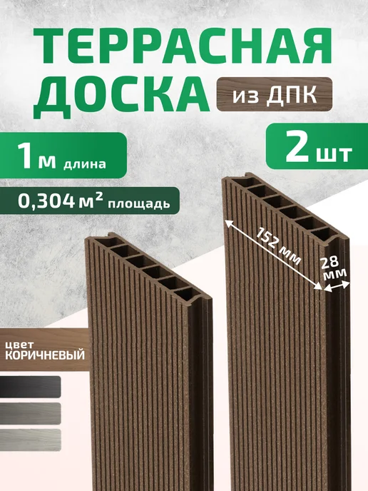 Террасная доска двухсторонняя из ДПК NEO 3D 2шт ГРАФИТ, 2 шт, коричневый