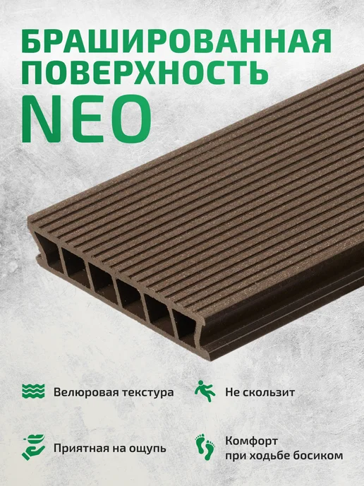 Террасная доска двухсторонняя из ДПК NEO 3D 2шт ГРАФИТ, 2 шт, коричневый, фото 2