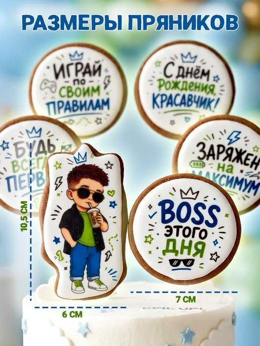 ЗЛАТОПРЯНИК Имбирные пряники на торт для мальчика, 6 шт, фото 4