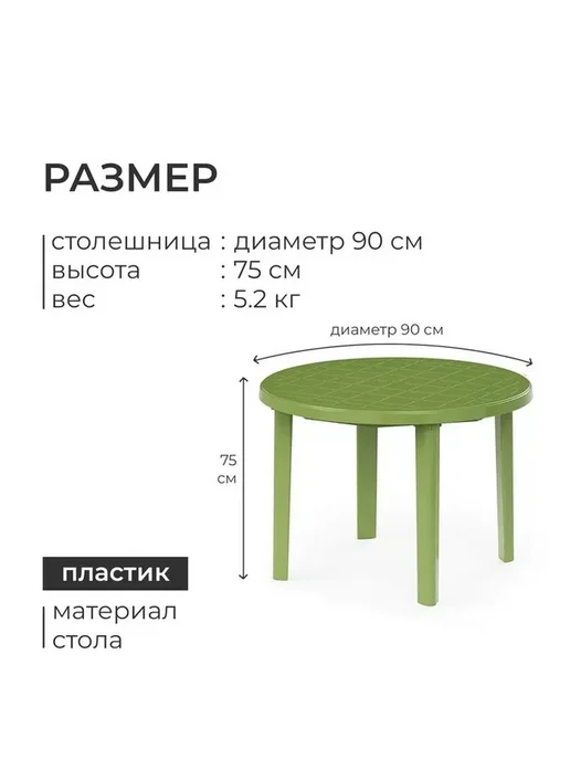 Круглый пластиковый стол для отдыха и пикника, зеленый, фото 7