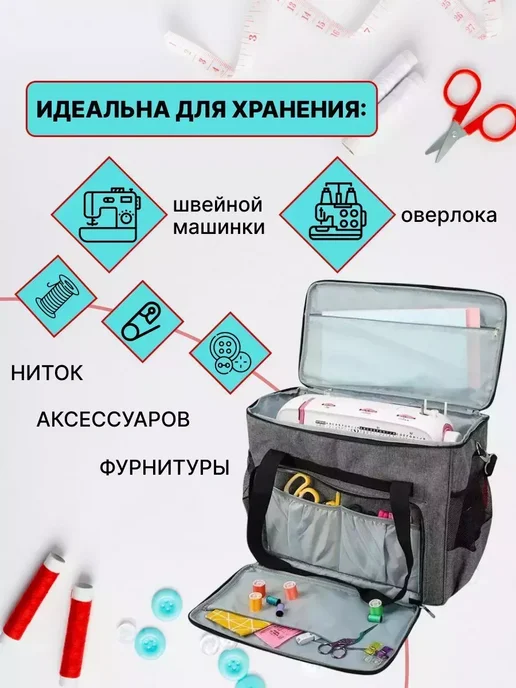 VeraMaks Сумка чехол для швейной машинки и оверлока, серый, фото 3