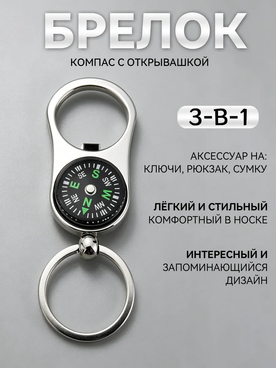 Брелок-компас с открывашкой 3-в-1