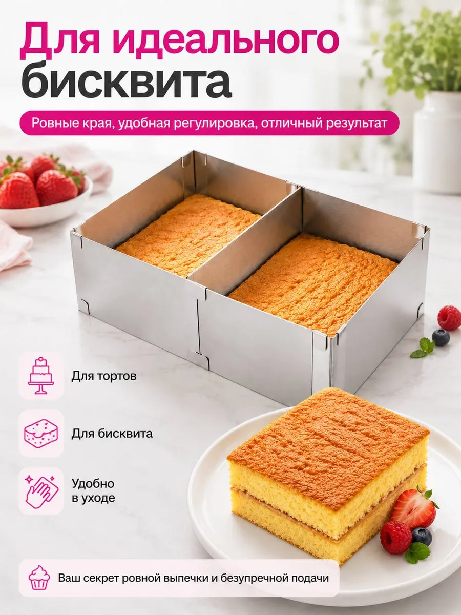 Раздвижная прямоугольная форма для торта 5см