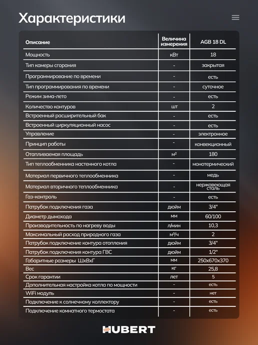 hubert Котел газовый настенный двухконтурный AGB 18 DL, вариант, фото 7