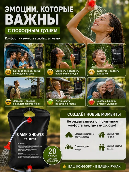 ДОМ st_stylish house Туристический душ складной для кемпинга и рыбалки, 20 л, фото 2