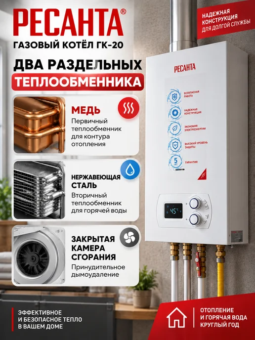 РЕСАНТА Газовый Котел Двухконтурный ГК-20, вариант, фото 3