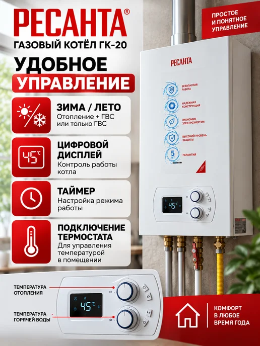 РЕСАНТА Газовый Котел Двухконтурный ГК-20, вариант, фото 4