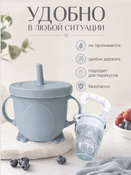 LAMINI Набор для кормления силиконовый, голубой, фото 5