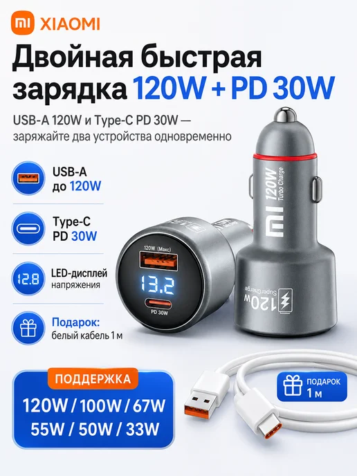Автомобильное зарядное устройство 120W USB Type-C, 120 Вт, фото 2