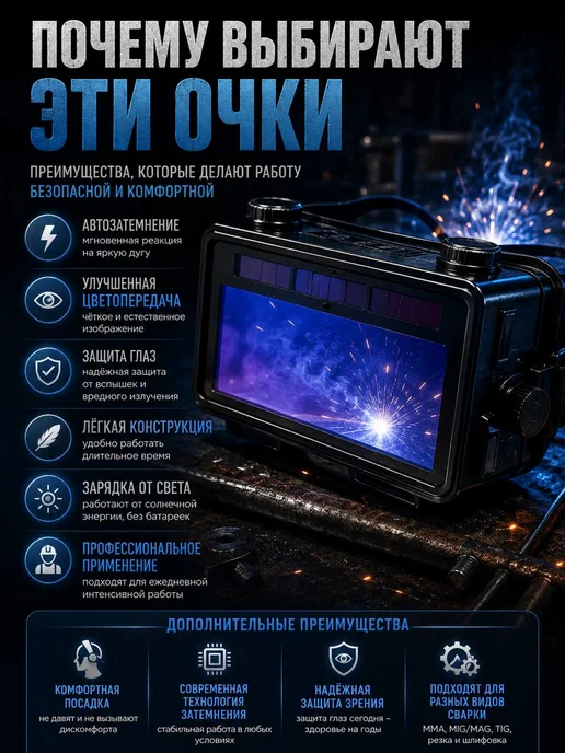БЖ8 Защитная маска сварочная хамелеон с автозатемнением, синий, фото 3