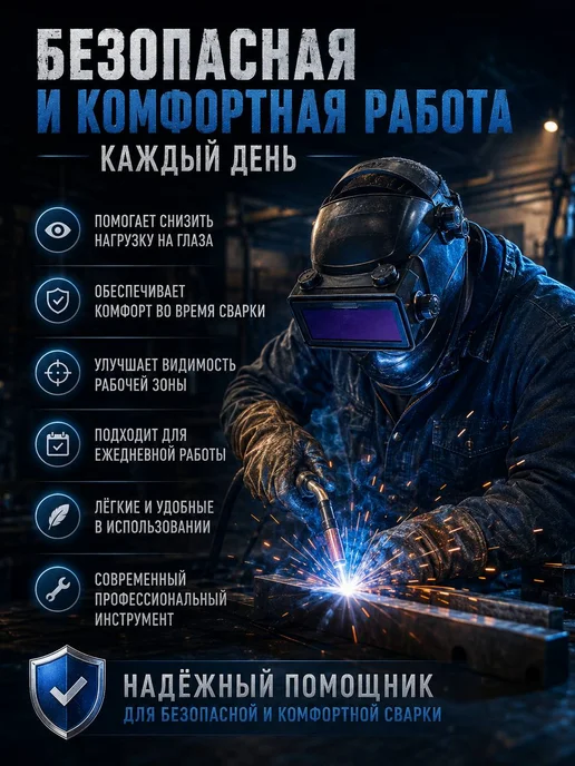 БЖ8 Защитная маска сварочная хамелеон с автозатемнением, синий, фото 4