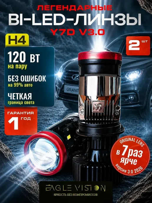 Лед лампы h4 Y7D V3.0 автомобильные с линзой bi-led, вариант