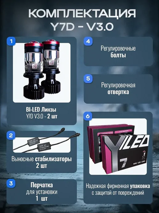 Лед лампы h4 Y7D V3.0 автомобильные с линзой bi-led, вариант, фото 5