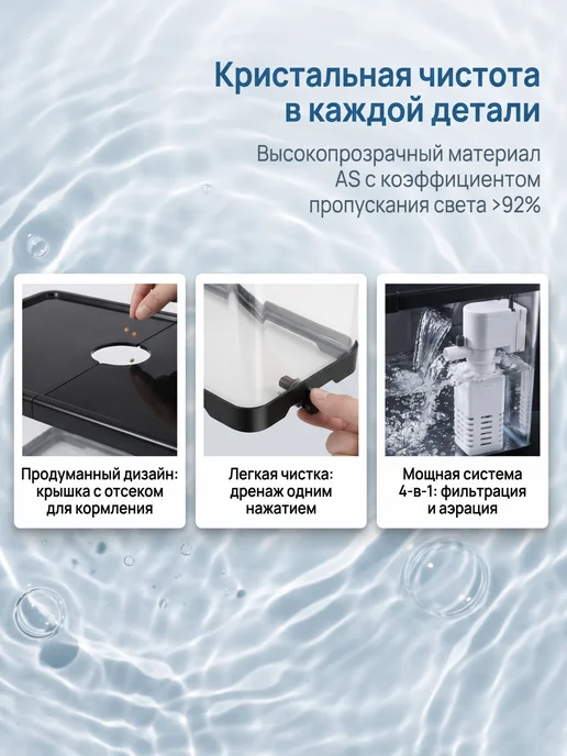 Аквариум для рыб подсветкой и фильтром 8 л готовый комплект, 8 л, фото 7