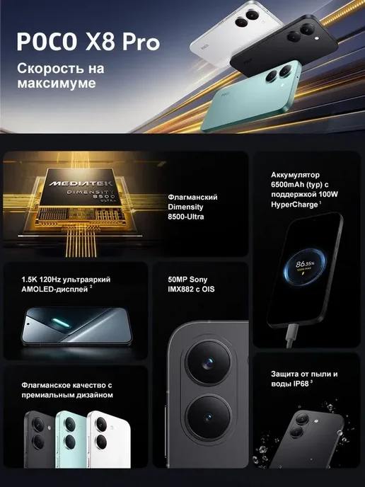 Смартфон Xiaomi Poco X8 Pro 12/512 ГБ, зеленый, фото 3