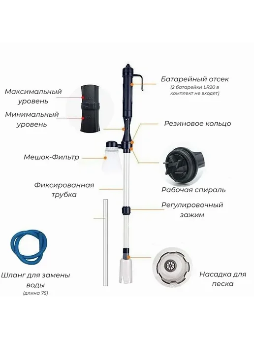Грунтоочиститель аквариумный Темно-синий, синий, фото 3