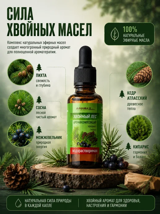 AROMA'Saules Водорастворимое эфирное масло для бань и саун Хвойный лес, вариант, фото 3