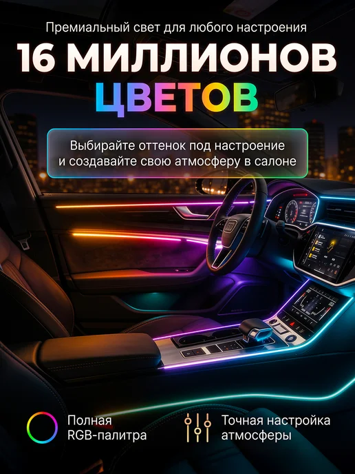 Fame Way Контурная неон подсветка салона в машину светодиодная 5в1, вариант, фото 4