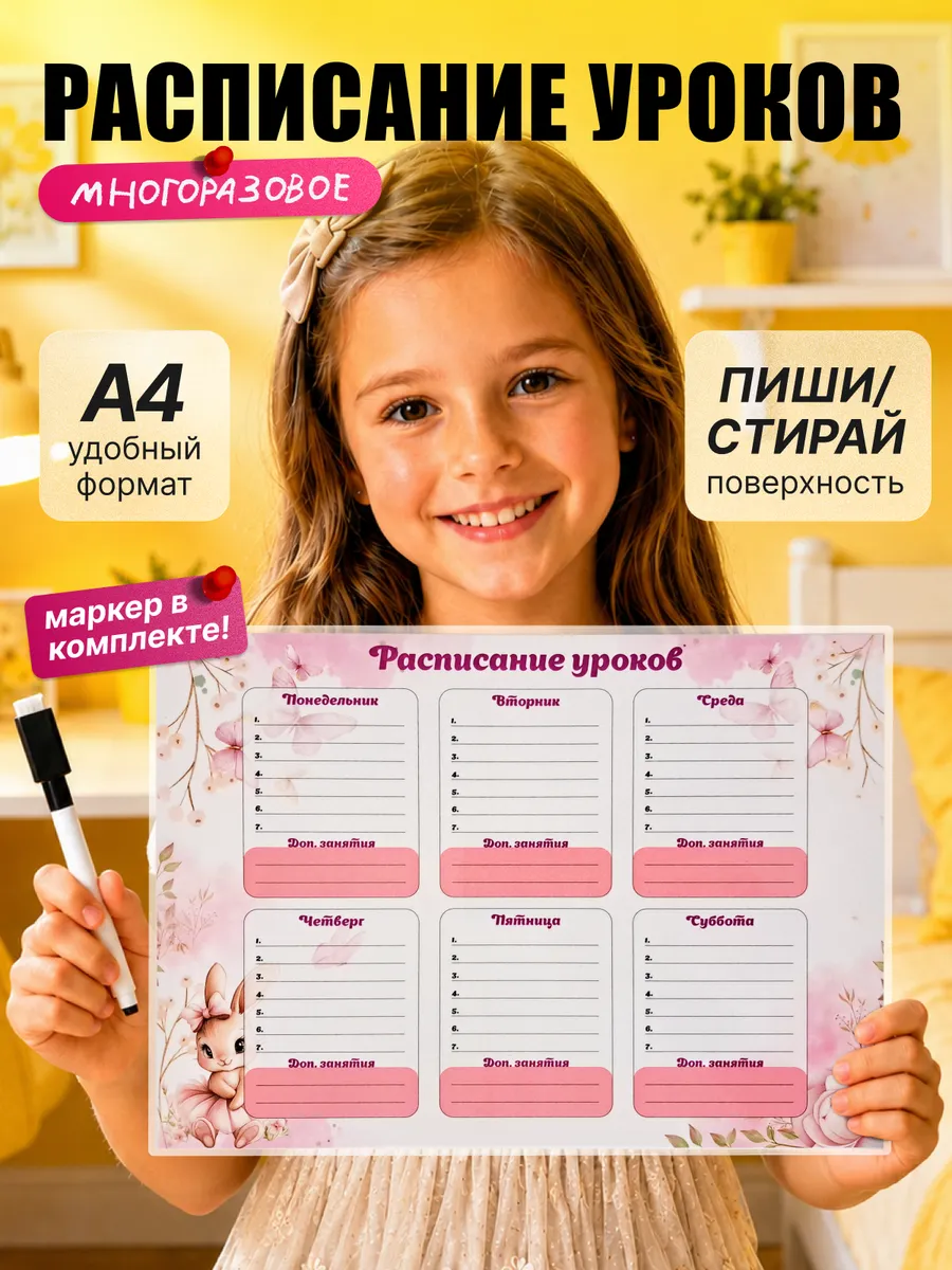 Планер расписание уроков многоразовое с маркером