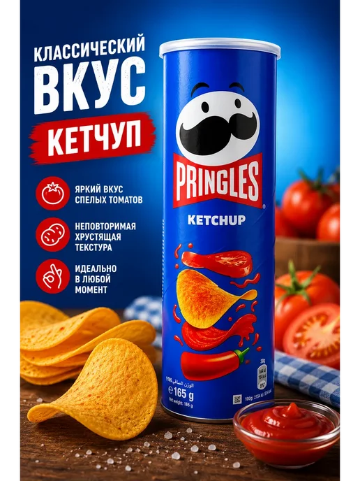 Pringles Чипсы Ketchup (Кетчуп) 165г, 165 г