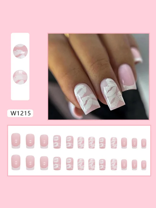 Lux Nails Накладные ногти френч розовые с белым узором и клеем 24 шт, 24 шт, фото 5