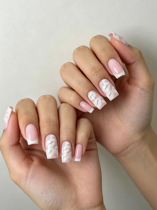 Lux Nails Накладные ногти френч розовые с белым узором и клеем 24 шт, 24 шт, фото 6