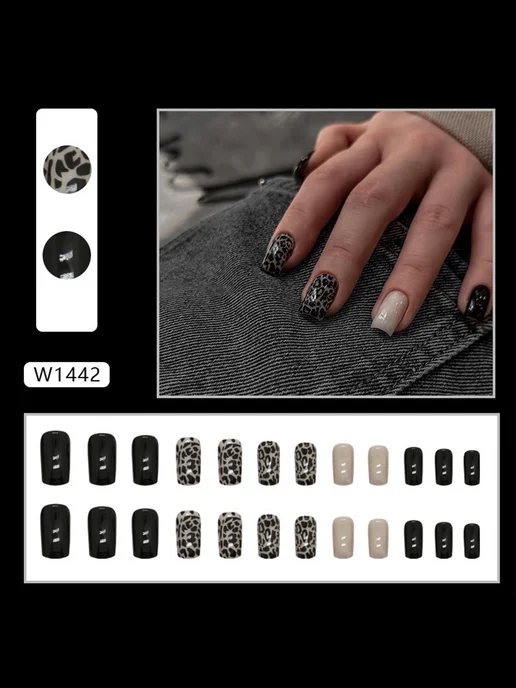 Lux Nails Накладные ногти с дизайном и клеем набор, черный, фото 3