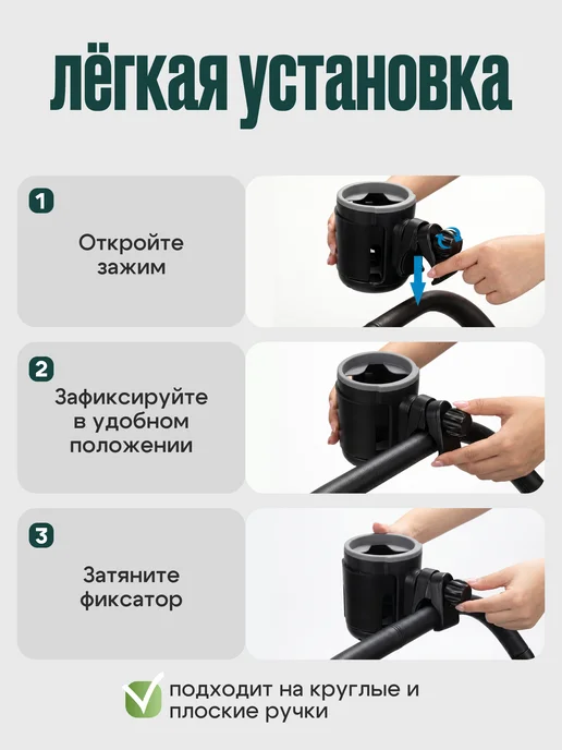 ПУНА Подстаканник для коляски и велосипеда универсальный 2 в 1, черный, фото 6