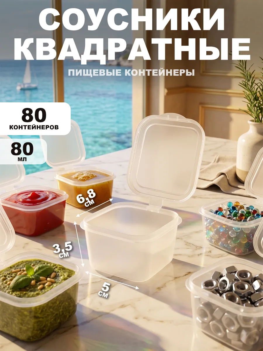 Контейнеры для соуса пластиковые 80 мл 80 шт. квадратные