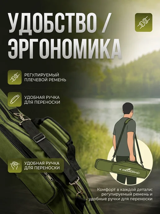 Amagu Чехол для удочек 150 см с катушками (2 отделения), черный, фото 6